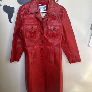 Vintage Red genuine Leather trench  Coat by Meyer Jonasson for Suburban Heritage